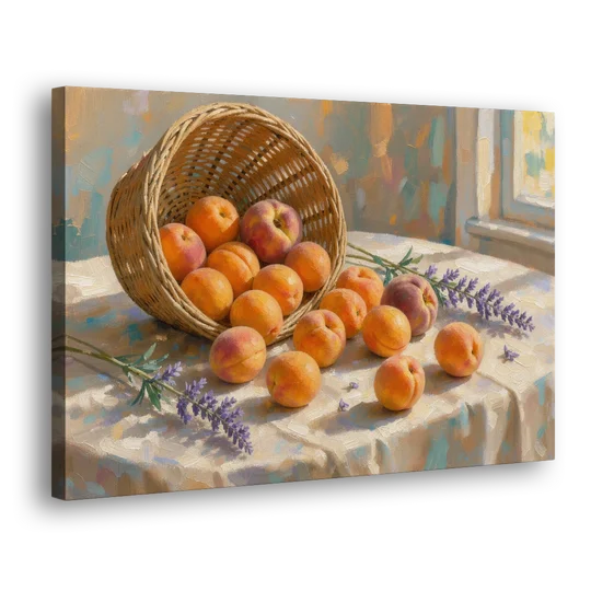 Apricots and Lavender Spilling from Wicker for the Kitchen - Canvas Wall Art - Side