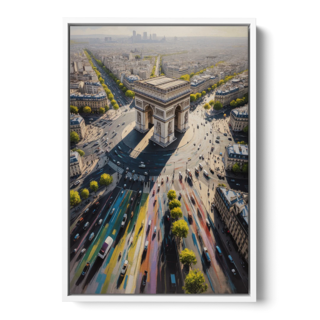 Arc de Triomphe Vista - White Framed Canvas Wall Art - Front