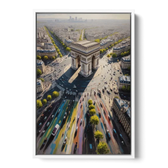Arc de Triomphe Vista - White Framed Canvas Wall Art - Front