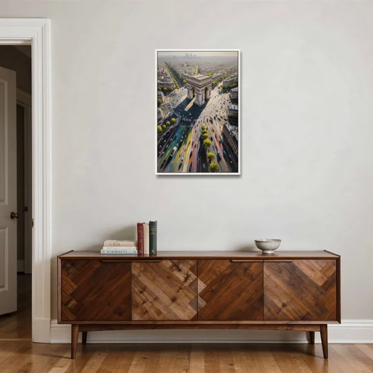 Arc de Triomphe Vista - White Framed Canvas Wall Art - Coffee Table - 24x36
