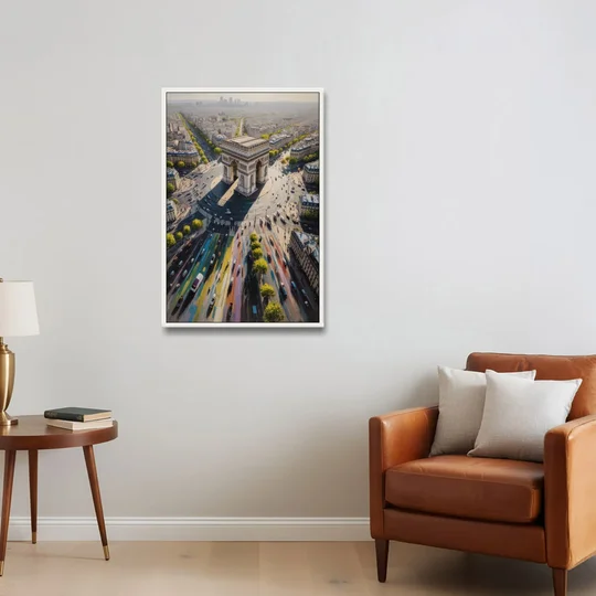 Arc de Triomphe Vista - White Framed Canvas Wall Art - Sofa - 24x36