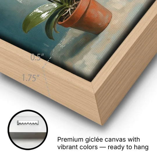 Arching White Moth Orchid Flower - Oak Framed Canvas Wall Art - Gallery Wrap Corner