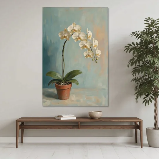 Arching White Moth Orchid Flower - Canvas Wall Art - Coffee Table - 40x60