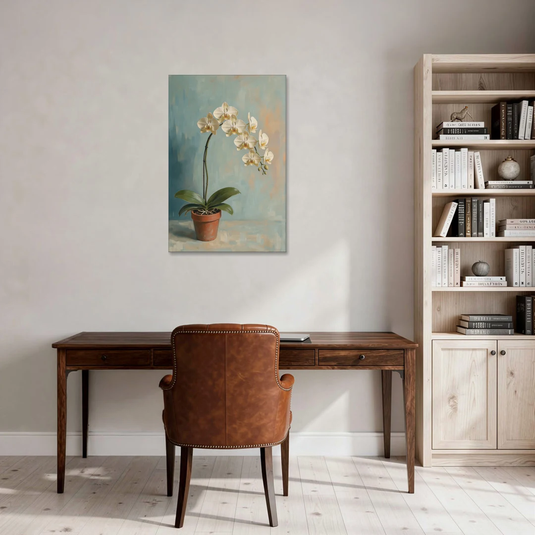 Arching White Moth Orchid Flower - Canvas Wall Art - Office - 24x36