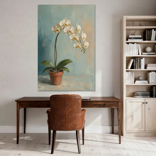Arching White Moth Orchid Flower - Canvas Wall Art - Office - 40x60