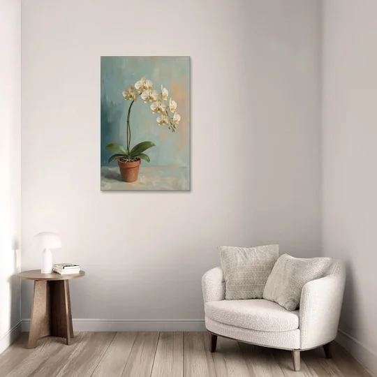 Arching White Moth Orchid Flower - Canvas Wall Art - Sofa - 24x36