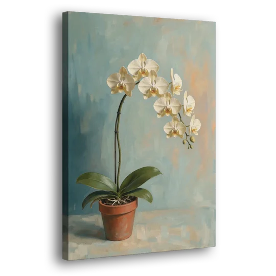 Arching White Moth Orchid Flower - Canvas Wall Art - Side