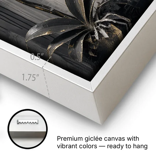 Arching White Orchid Spray with Gold Accents - White Framed Canvas Wall Art - Gallery Wrap Corner