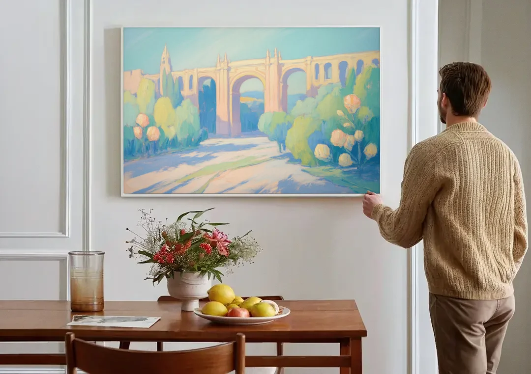 Arcos de Guadalajara canvas wall art above a dining table