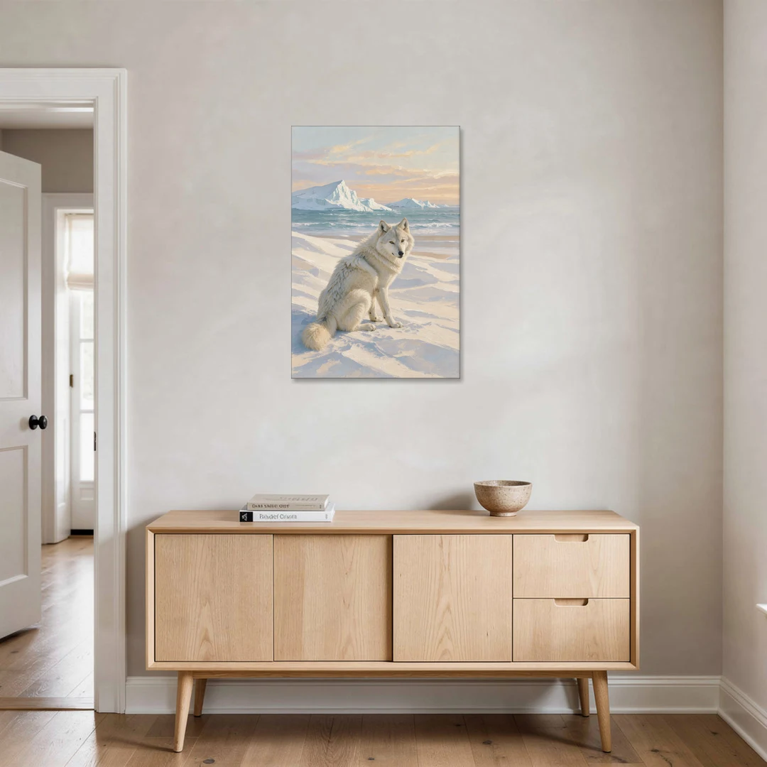Impressionist Arctic Wolf Glancing Back at Icebergs - Canvas Wall Art - Coffee Table - 24x36