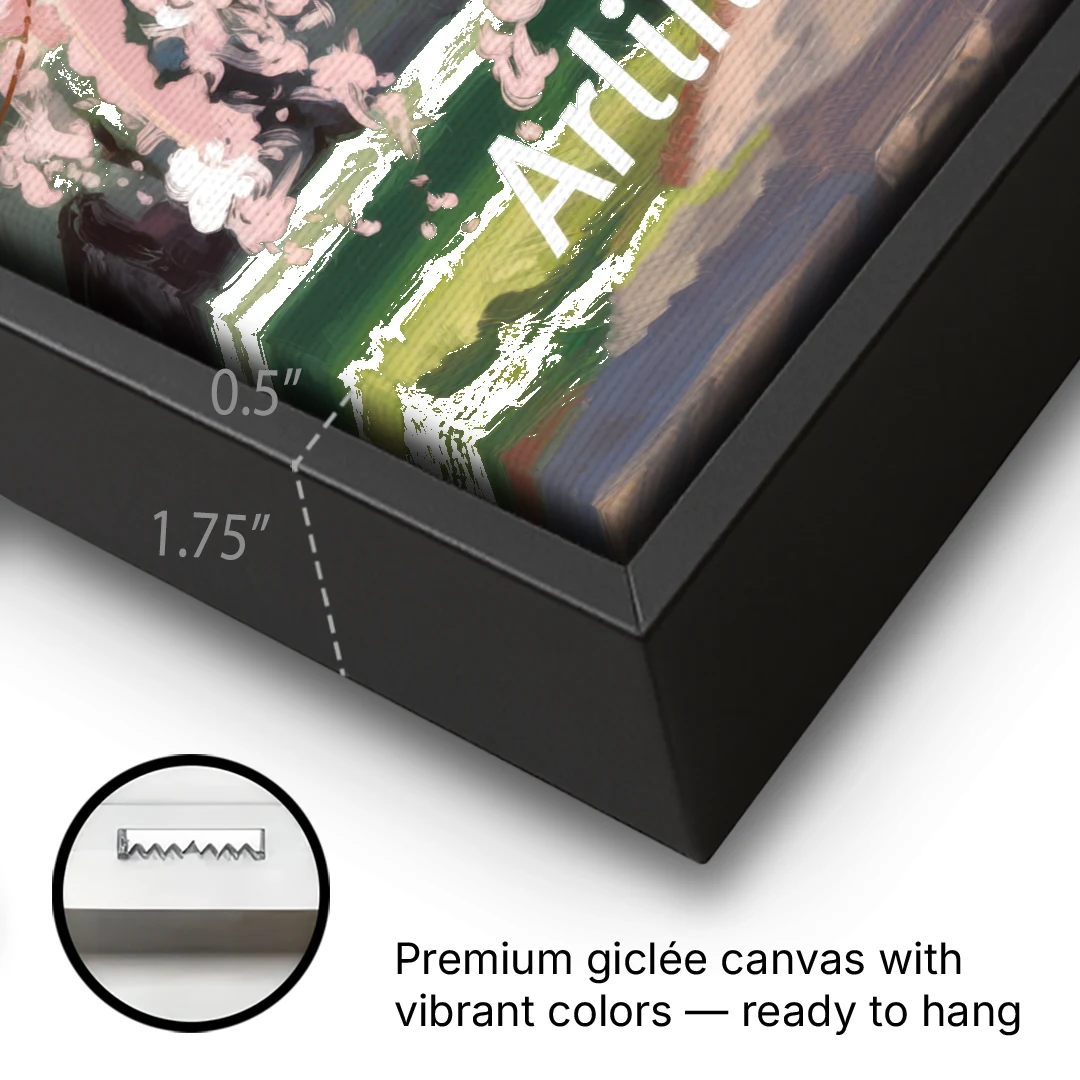 Arlington Cherry Blossoms - Black Framed Canvas Wall Art - Gallery Wrap Corner
