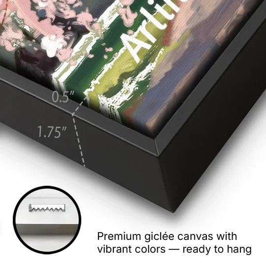 Arlington Cherry Blossoms - Black Framed Canvas Wall Art - Gallery Wrap Corner