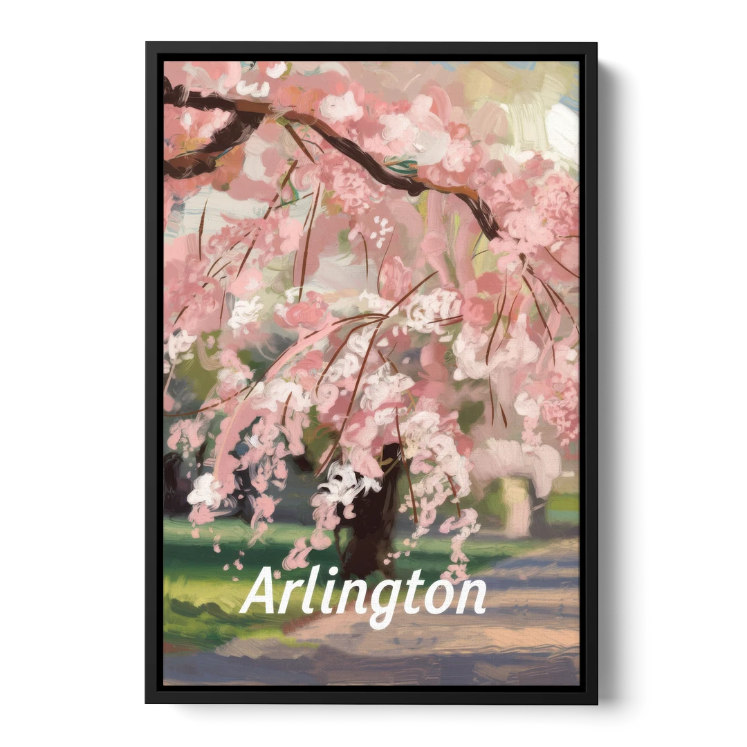Arlington Cherry Blossoms - Black Framed Canvas Wall Art - Front
