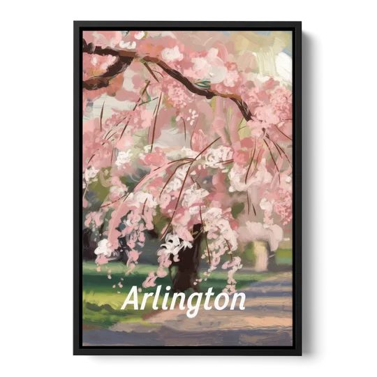 Arlington Cherry Blossoms - Black Framed Canvas Wall Art - Front