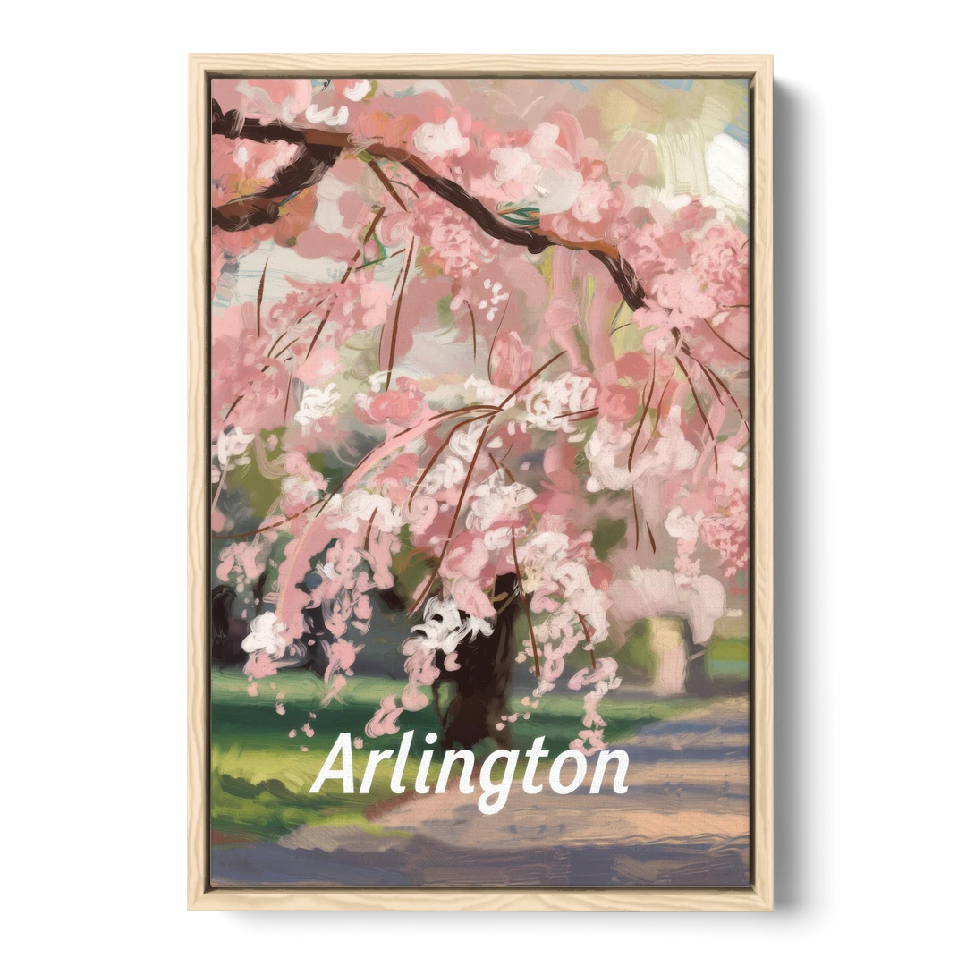 Arlington Cherry Blossoms - Oak Framed Canvas Wall Art - Front