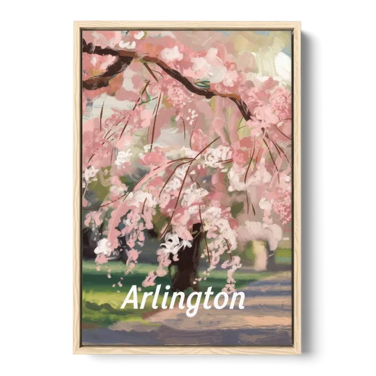 Arlington Cherry Blossoms - Oak Framed Canvas Wall Art - Front