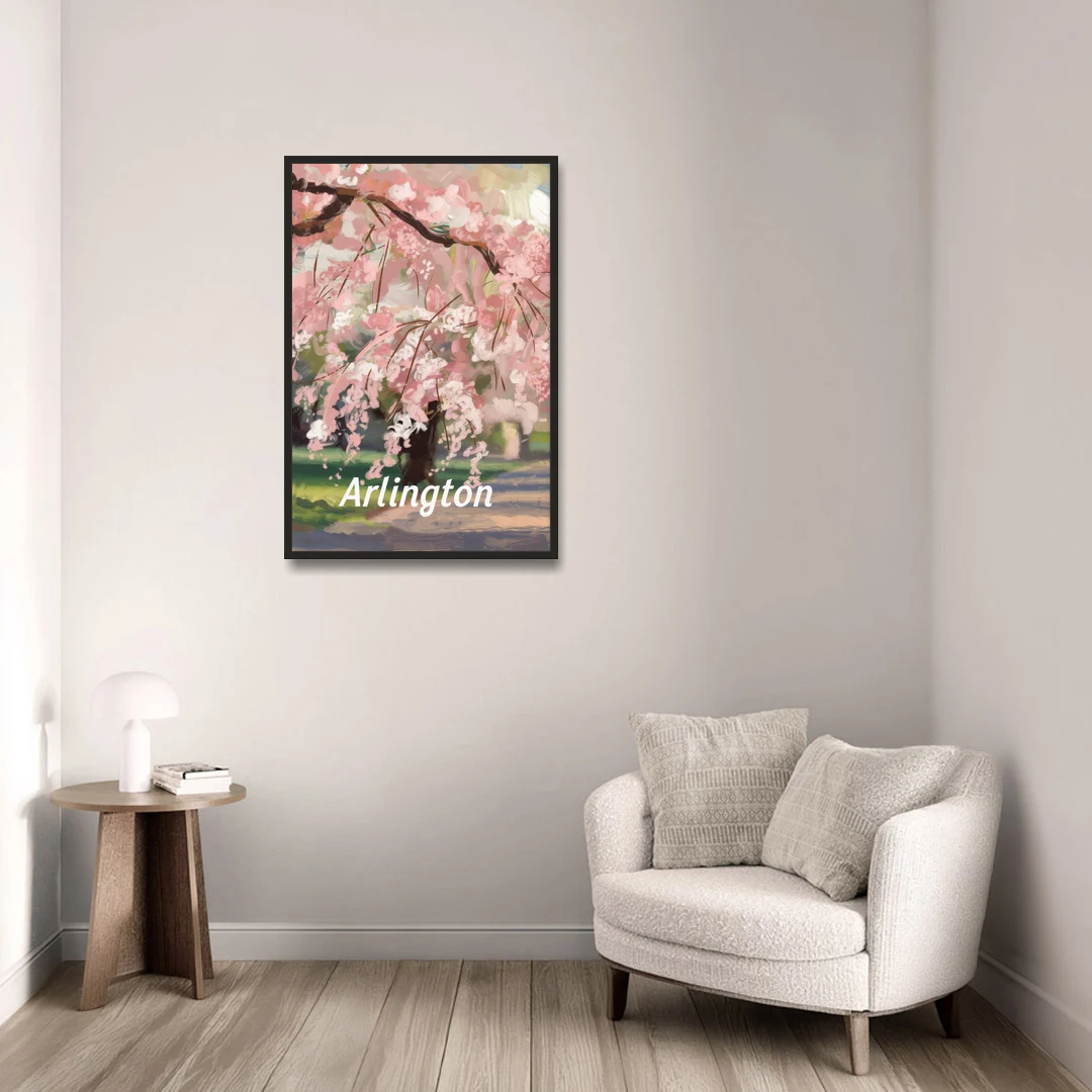 Arlington Cherry Blossoms - Black Framed Canvas Wall Art - Sofa - 24x36