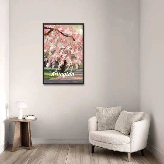Arlington Cherry Blossoms - Black Framed Canvas Wall Art - Sofa - 24x36