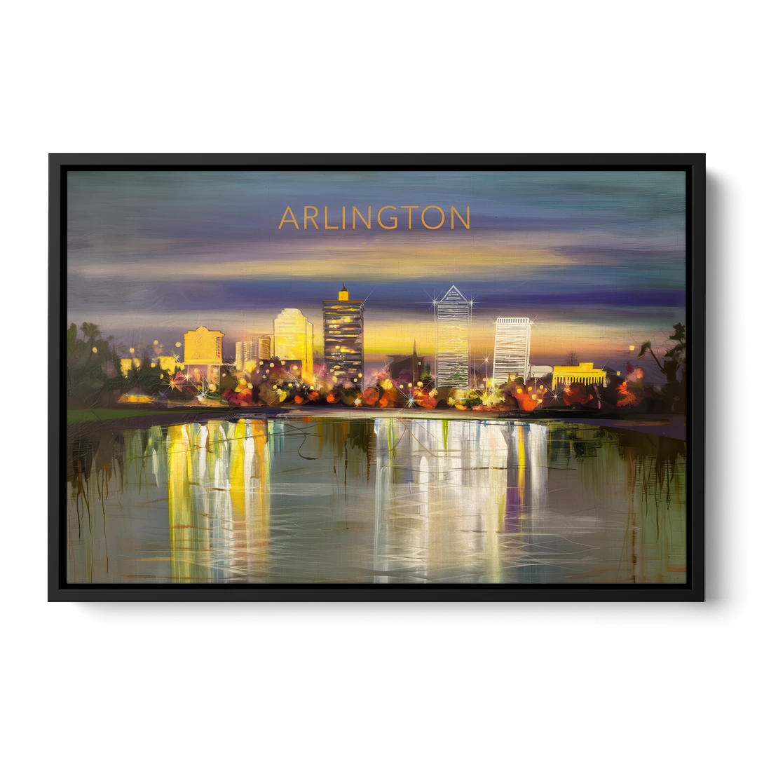 Arlington Cityscape Reflection - Black Framed Canvas Wall Art - Front
