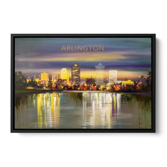 Arlington Cityscape Reflection - Black Framed Canvas Wall Art - Front