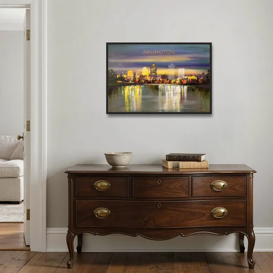 Arlington Cityscape Reflection - Black Framed Canvas Wall Art - Coffee Table - 36x24