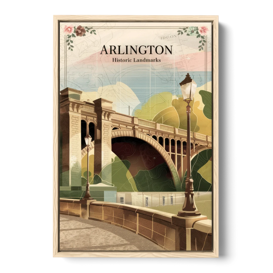Arlington Historic Landmarks - Oak Framed Canvas Wall Art - Front