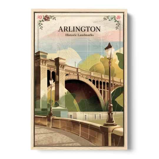 Arlington Historic Landmarks - Oak Framed Canvas Wall Art - Front