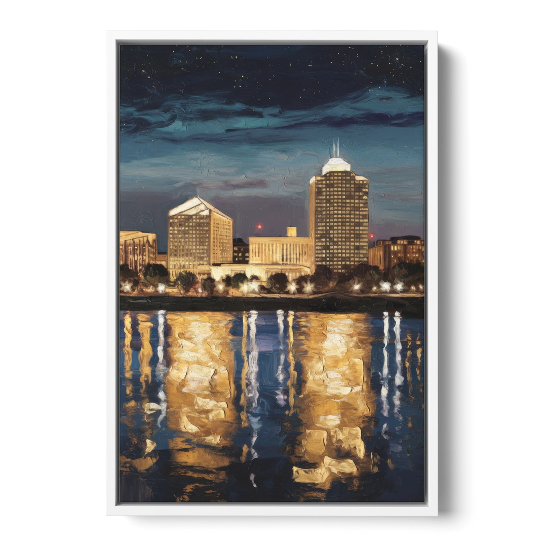 Arlington Night Lights - White Framed Canvas Wall Art - Front