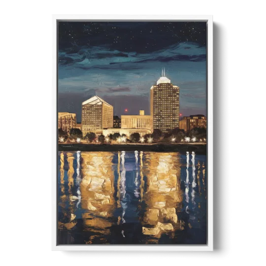 Arlington Night Lights - White Framed Canvas Wall Art - Front