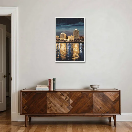 Arlington Night Lights - White Framed Canvas Wall Art - Coffee Table - 24x36