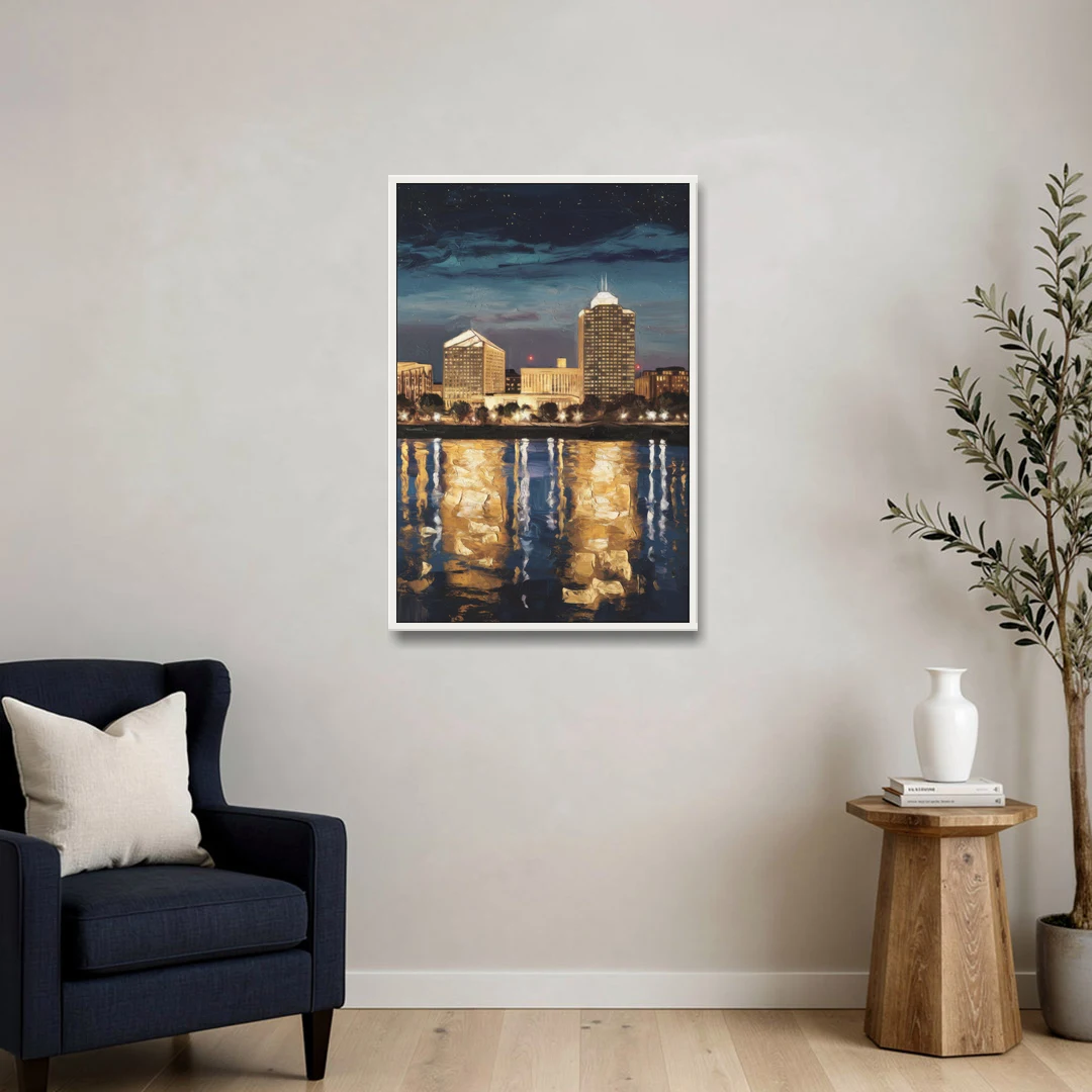 Arlington Night Lights - White Framed Canvas Wall Art - Sofa - 24x36