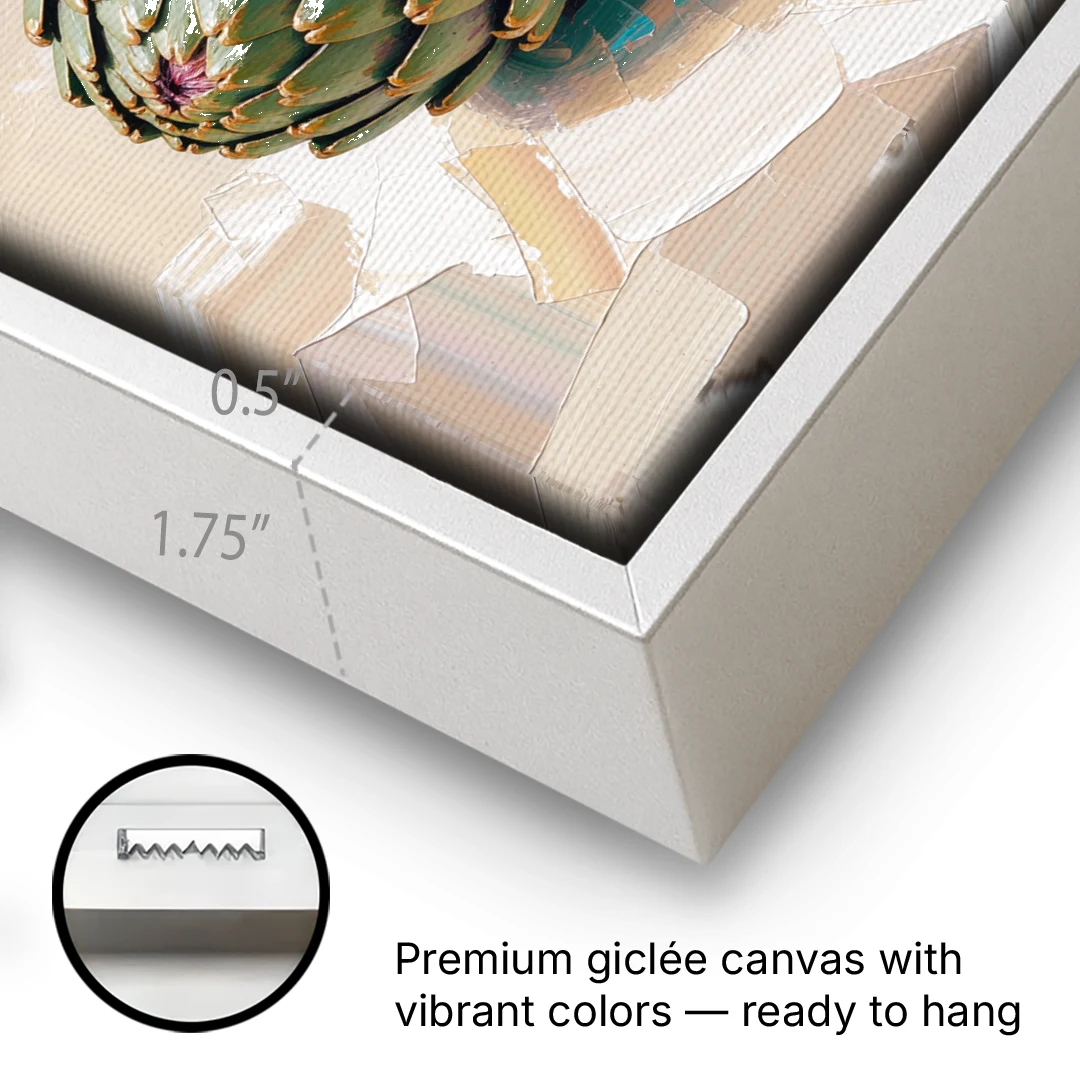 Artichoke Painting with Sliced Heart - White Framed Canvas Wall Art - Gallery Wrap Corner