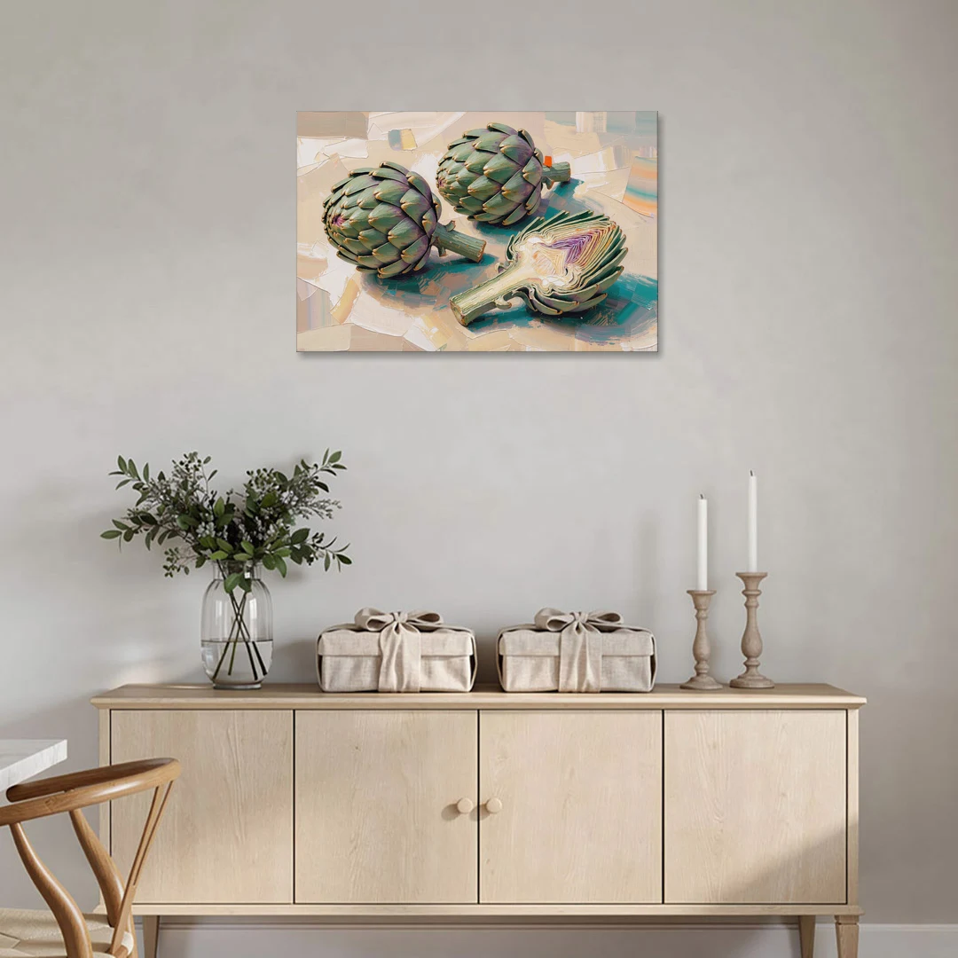 Artichoke Painting with Sliced Heart - Canvas Wall Art - Coffee Table - 36x24