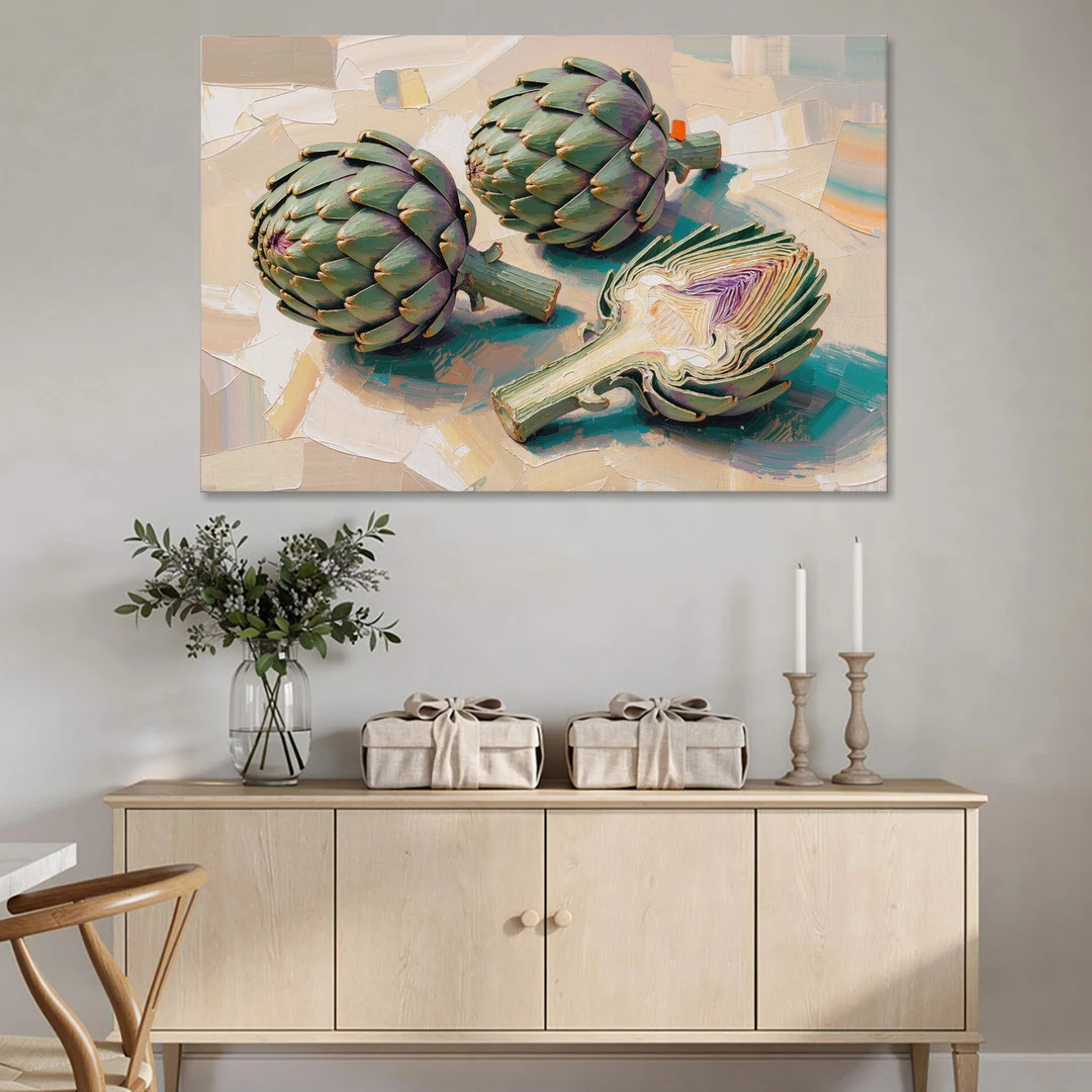 Artichoke Painting with Sliced Heart - Canvas Wall Art - Coffee Table - 60x40