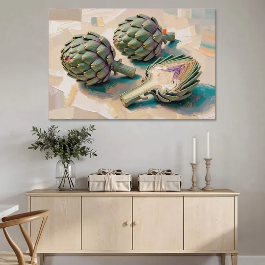 Artichoke Painting with Sliced Heart - Canvas Wall Art - Coffee Table - 60x40
