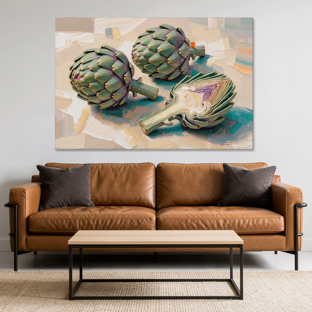 Artichoke Painting with Sliced Heart - Canvas Wall Art - Sofa - 60x40