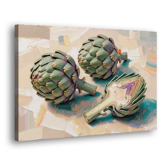 Artichoke Painting with Sliced Heart - Canvas Wall Art - Side