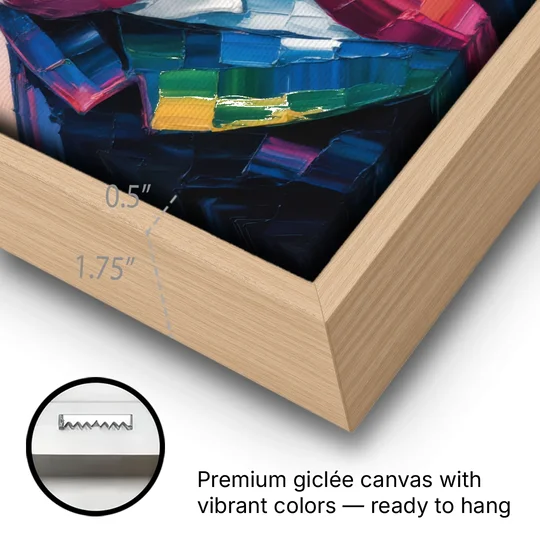 Artistic Bear with Glasses - Oak Framed Canvas Wall Art - Gallery Wrap Corner
