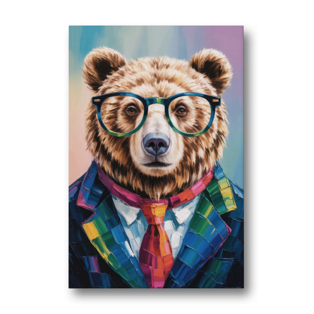 Artistic Bear with Glasses - Canvas Wall Art - Front