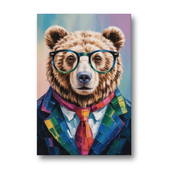 Artistic Bear with Glasses - Canvas Wall Art - Front