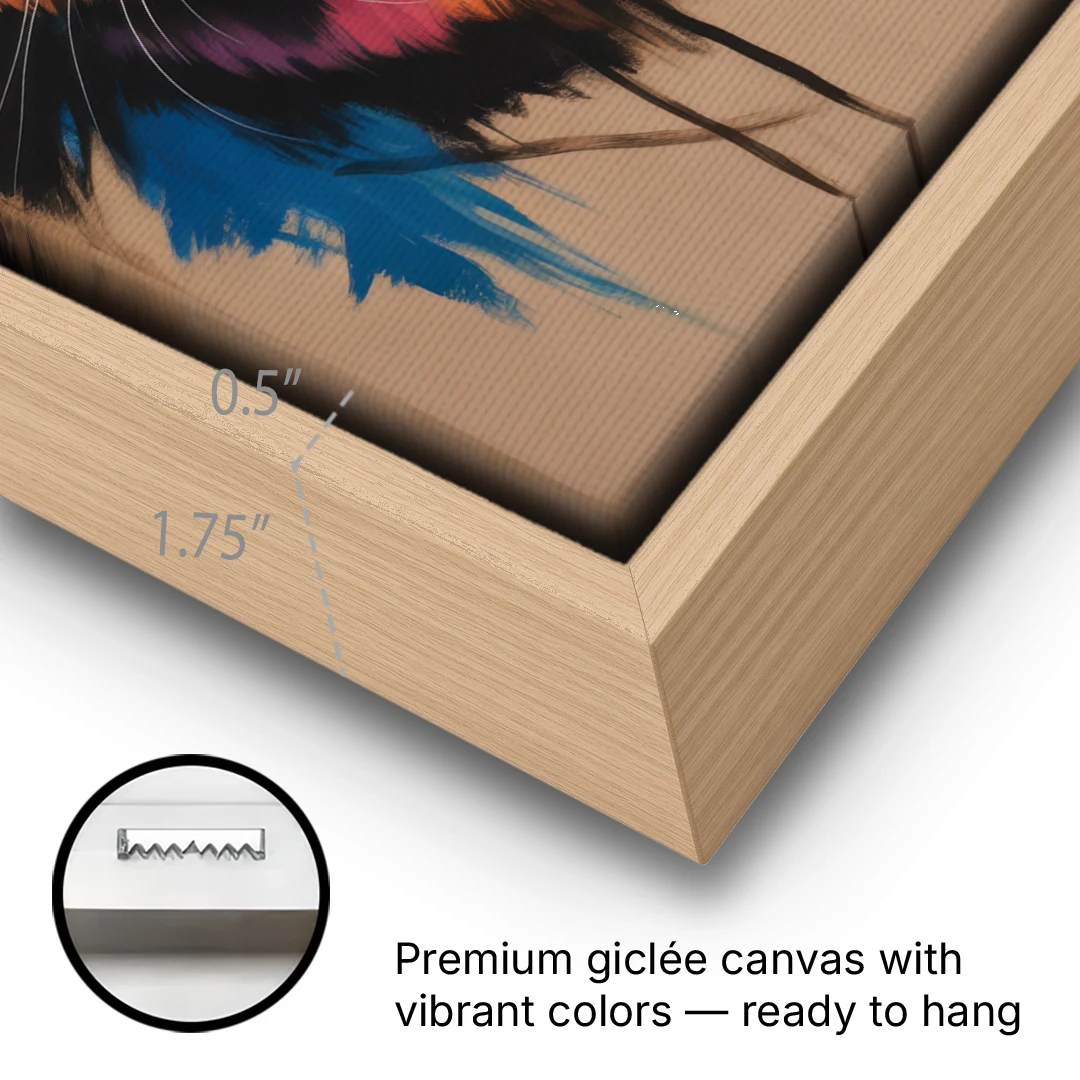 Artistic Cat with Glasses - Oak Framed Canvas Wall Art - Gallery Wrap Corner