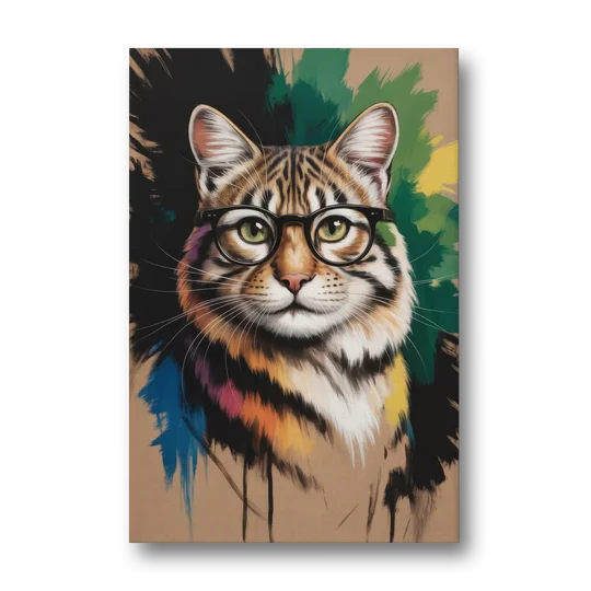 Artistic Cat with Glasses - Canvas Wall Art - Front