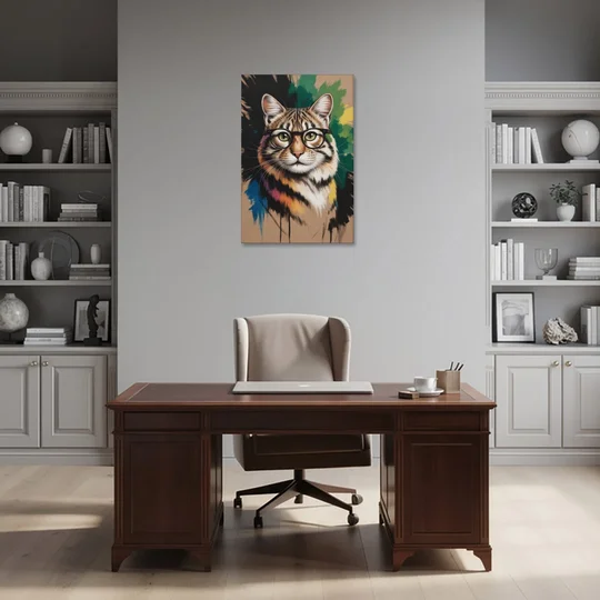 Artistic Cat with Glasses - Canvas Wall Art - Office - 24x36