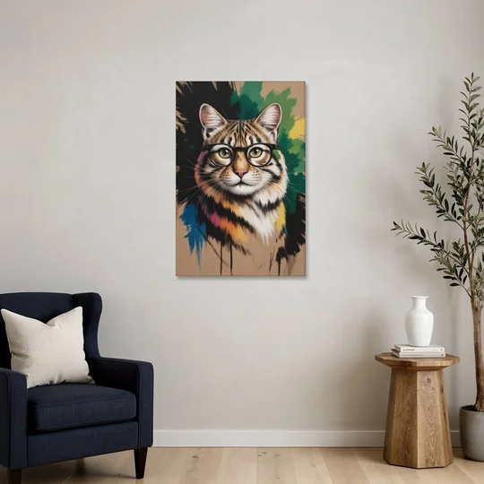 Artistic Cat with Glasses - Canvas Wall Art - Sofa - 24x36
