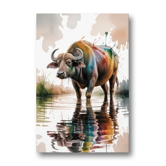 Artistic Water Buffalo in Habitat - Canvas Wall Art - Front
