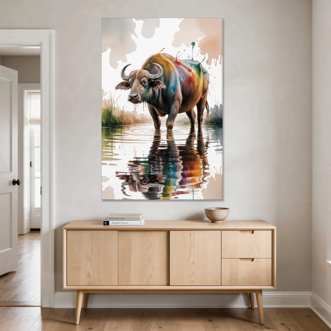 Artistic Water Buffalo in Habitat - Canvas Wall Art - Coffee Table - 40x60