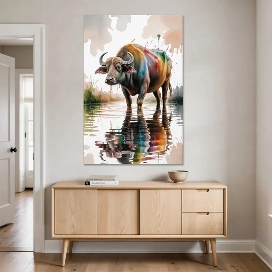 Artistic Water Buffalo in Habitat - Canvas Wall Art - Coffee Table - 40x60