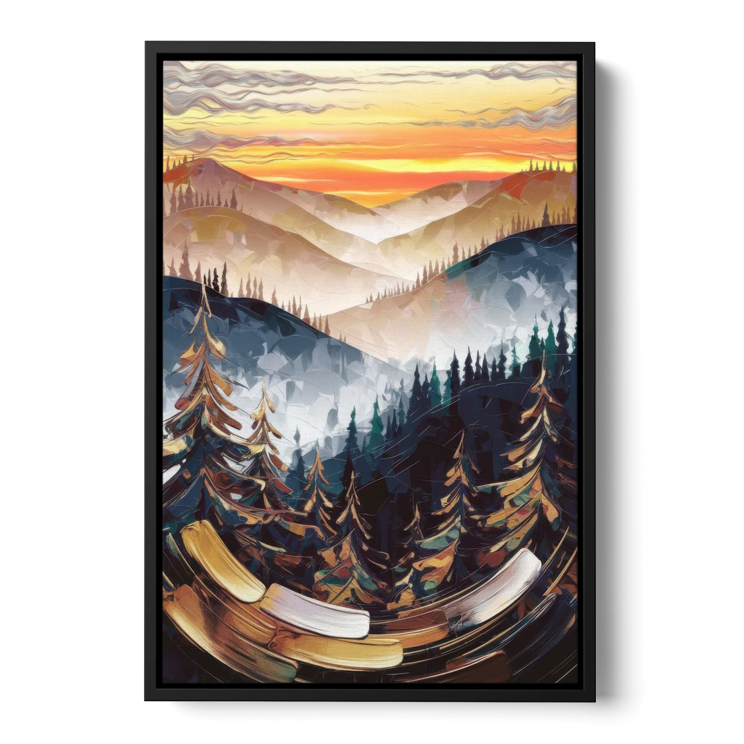 Asheville Blue Ridge Sunset - Black Framed Canvas Wall Art - Front
