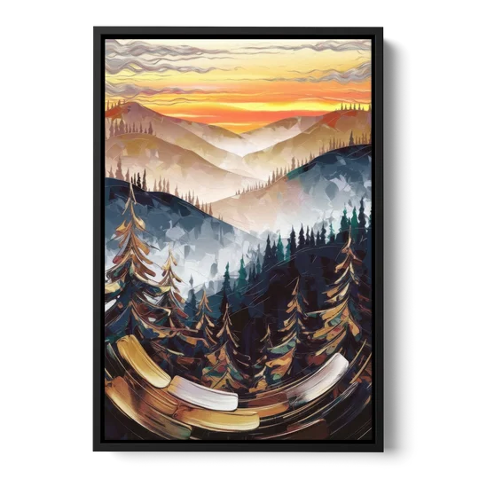 Asheville Blue Ridge Sunset - Black Framed Canvas Wall Art - Front