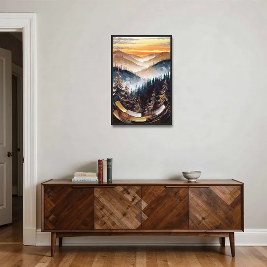 Asheville Blue Ridge Sunset - Black Framed Canvas Wall Art - Coffee Table - 24x36